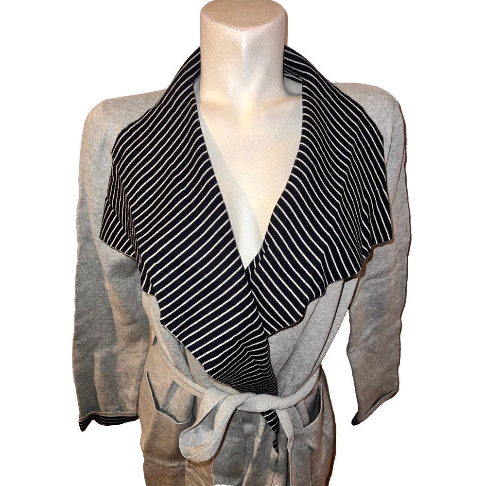 New Ann Taylor LOFT Jacket Size M Gray Cotton Blend Belted LS Blazer Cardigan - Picture 2 of 7